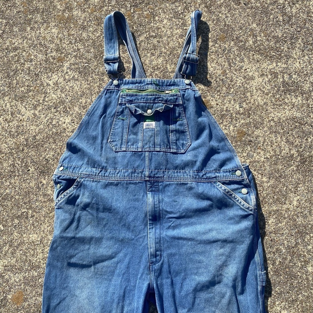 Liberty Denim Bib Overalls Farmer Carpenter Soft Worn Mens 46x30 SEE PICS Distre - Picture 6 of 15